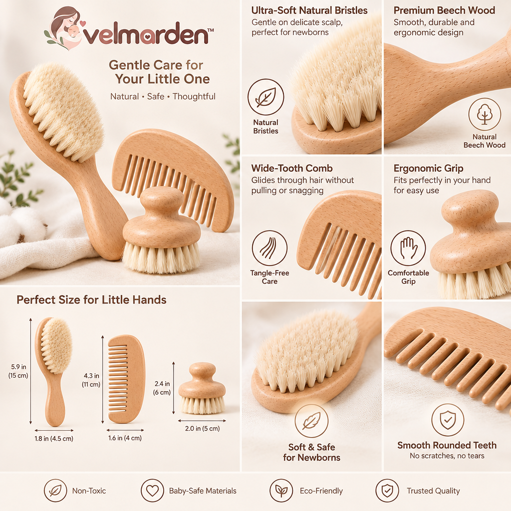 velmarden™ Natural Baby Grooming Brush Set